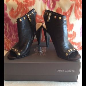 Vince Camuto Leather Open Toe Heels w/gold studs